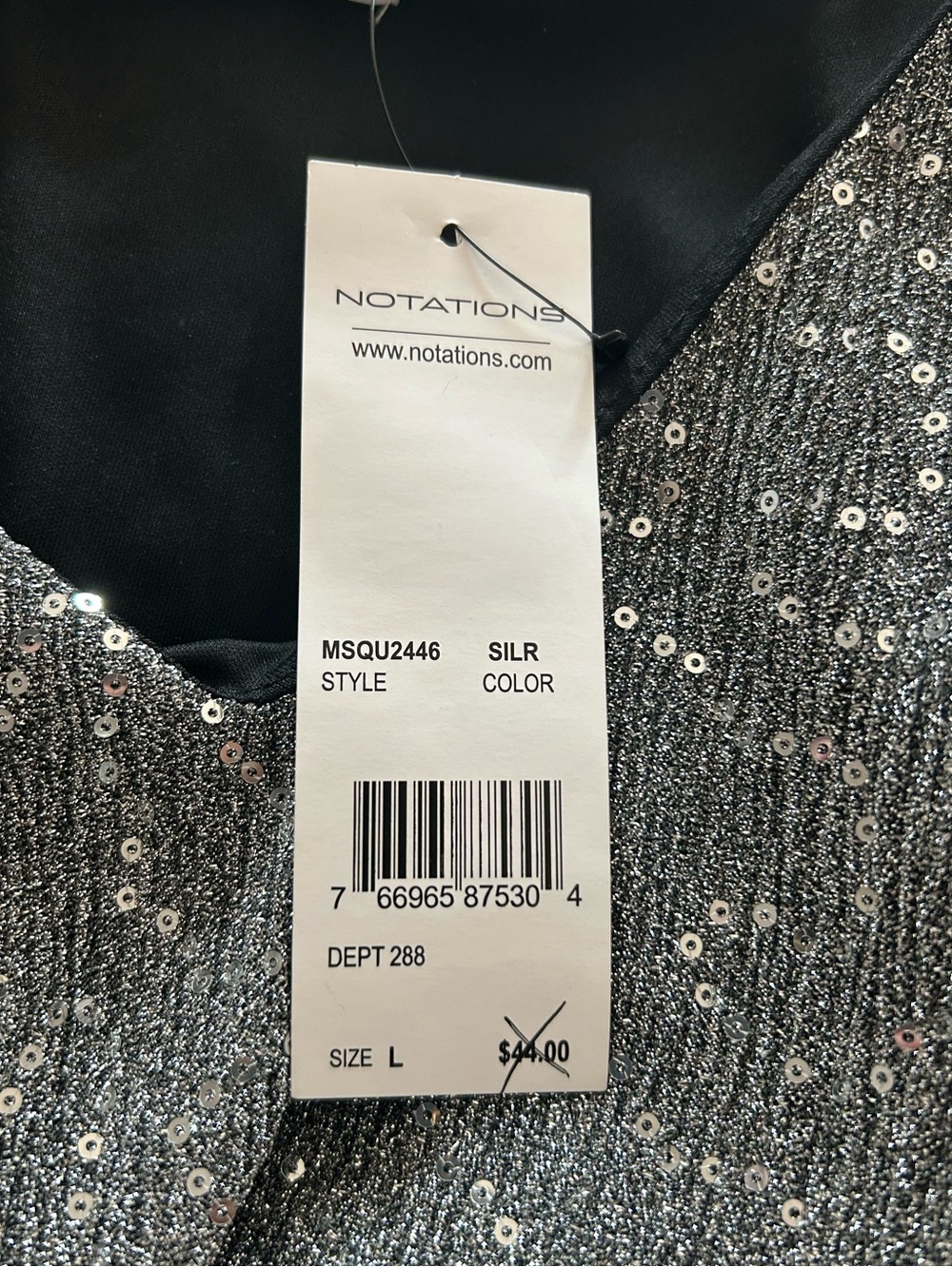 Notations NWT Silver Metallic Sequin V-Neck Blouse Size L - Picture 8 of 10